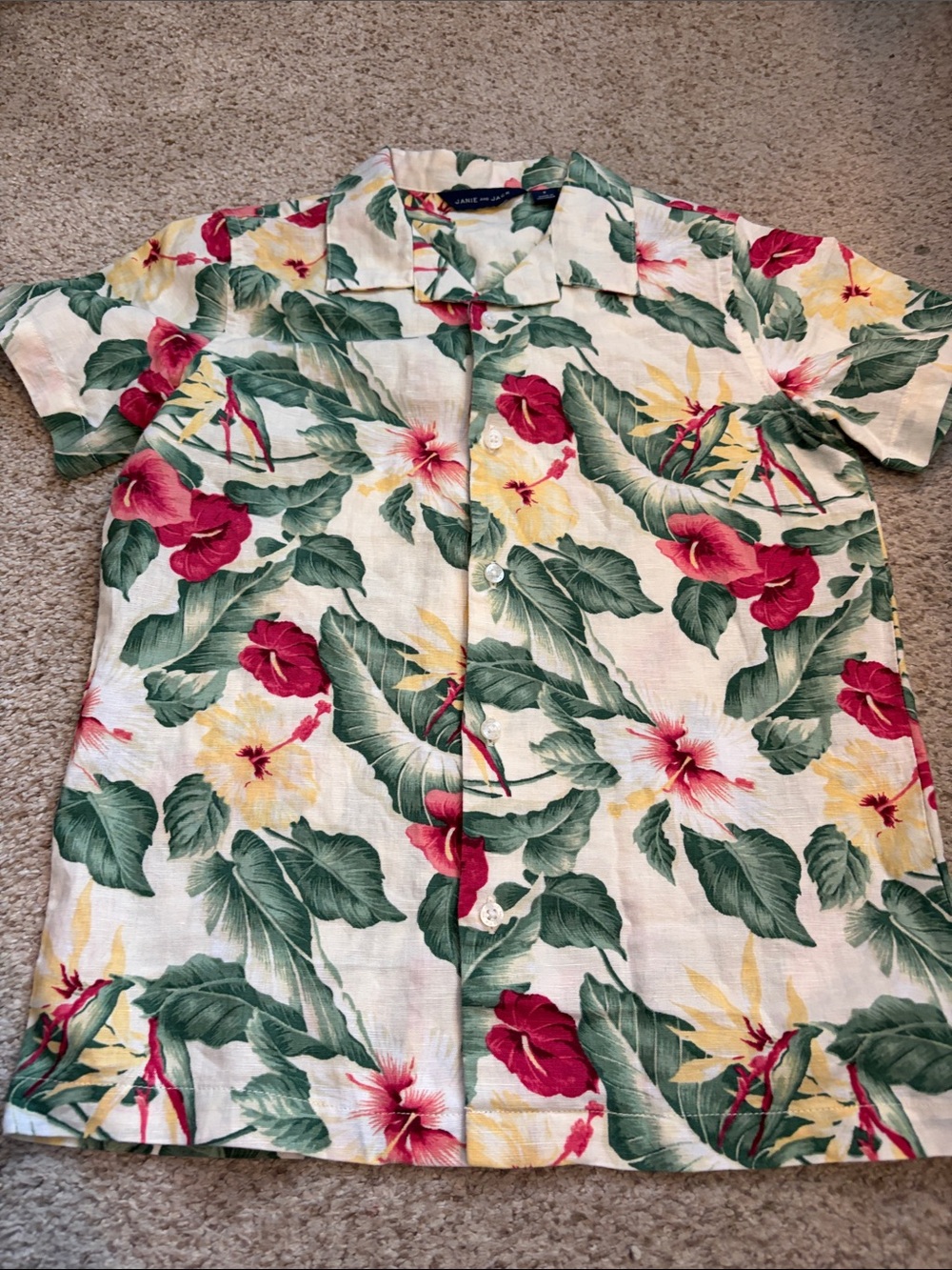 Janie & Jack Hawaiian Hibiscus Linen Shirt, 8